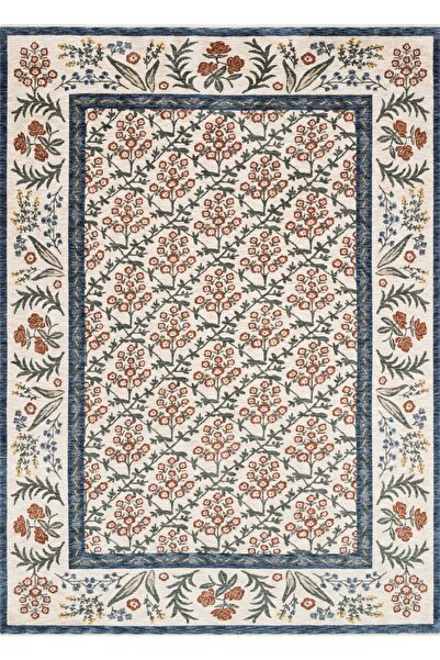 Rugs Modern Halı Bej Kiremit Renk Çiçekli Bordür Desen RF Dokuma Taban Dijita...