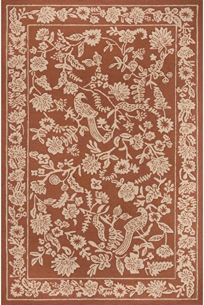 Rugs Modern Halı Turuncu Bej Çiçek ve Kuş Baskı RF Dokuma Taban Dijital Baskı...