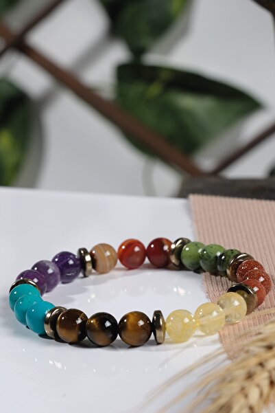 Ssilhoutte Doğaltaş Sertifikalı Doğal Taş Kadın Erkek Çakra Bileklik Turkuaz Yeşim Akik Sitrin 8mm  Bileklik