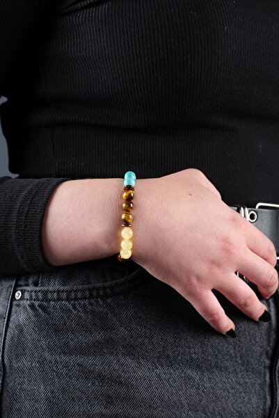 Ssilhoutte Doğaltaş Sertifikalı Doğal Taş Kadın Erkek Çakra Bileklik Turkuaz Yeşim Akik Sitrin 8mm  Bileklik