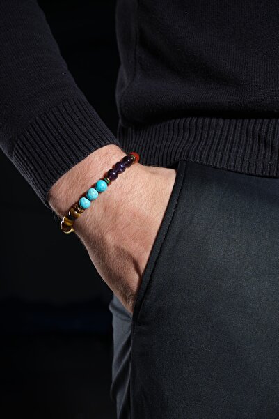 Ssilhoutte Doğaltaş Sertifikalı Doğal Taş Kadın Erkek Çakra Bileklik Turkuaz Yeşim Akik Sitrin 8mm  Bileklik