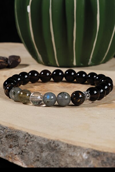 Certified Natural Stone Men Women Stress Bracelet Crystal Quartz Radonite Labradorite Silver Separator