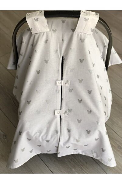 DERİN BOUTİQUES Gri Örgü Gümüş Mickey Poplin Çift Yönlü Puset Örtüsü