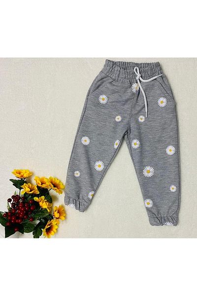 bediş baby clothes gray daisy patterned girl single bottom sweatpants 1/2/3/4