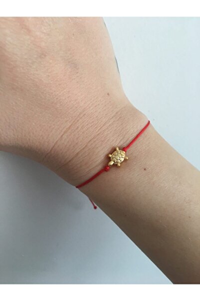 bygüneşaccessories Altın Kaplama Kaplumbağa Figürlü Kırmızı Ip Bileklik