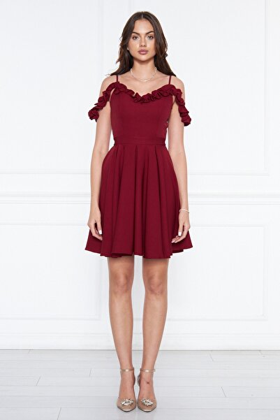 NO48 Γυναικείο κρεμαστό λαιμό βολάν βολάν Λεπτομέρεια υφαντό ύφασμα πλισέ Μίν...