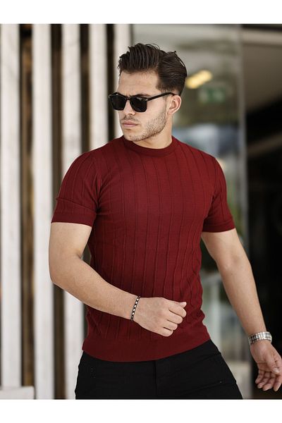 COOL TARZ Claret Red Men's Round Collar Knitted T-shirt