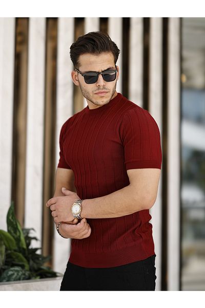 COOL TARZ Claret Red Men's Round Collar Knitted T-shirt