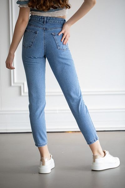 SANTA BELLA Asian xtc Light Blue Colorfast Mom Jean Women Boyfriend High waist Power lycra
