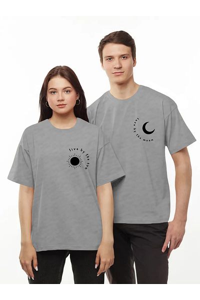 Pear Wear Tricou Imprimat Moon Sun Dear Couple Team Moon Sun Negru Alb Tricou pentru cuplu supradimensionat