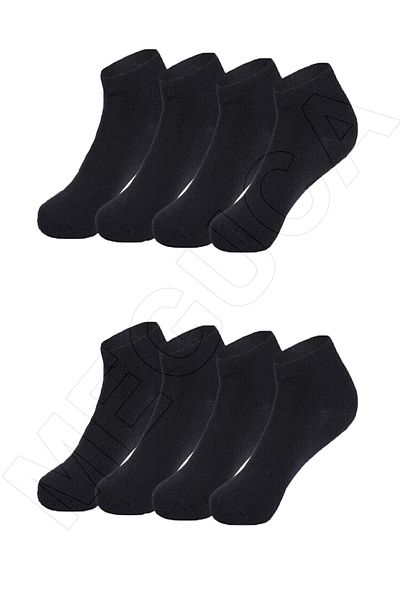 Meguca Socks Черни памучни чорапи с обувки с дължина до глезена 8 чифта Икономичен пакет