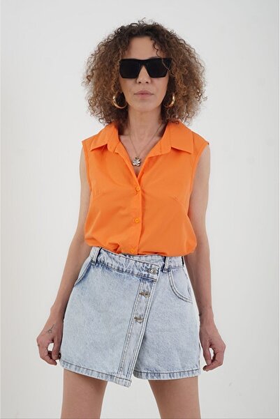 Zelish My Sister Oranj Sırt Dekolte Kolsuz Gömlek