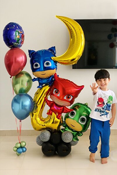 PARTİAVM 3lü Pijamaskeliler Balon Seti Pjmasks Kedi Çocuk Baykuş Kız Kertenke...