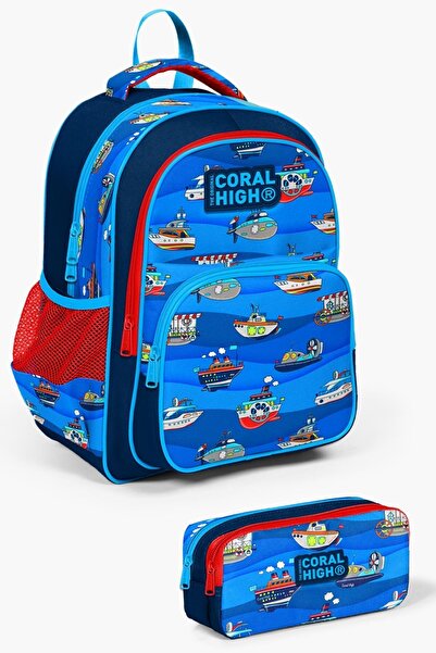 Coral High طقم حقائب مدرسية من قطعتين بتصميم سفينة باللون الأزرق الداكن للأطف...