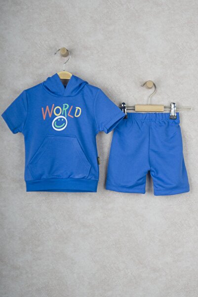 ruhaay World Smiling Face Hooded Kangaroo Pocket Shorts Children's Double Set...