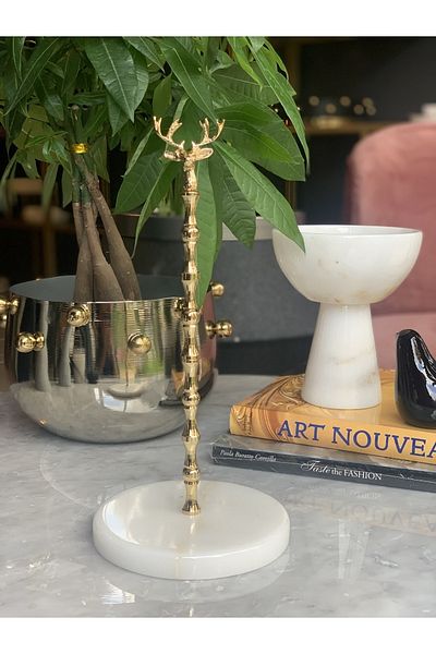 mar&more White Marble Brass Towel Holder with Deer Figure