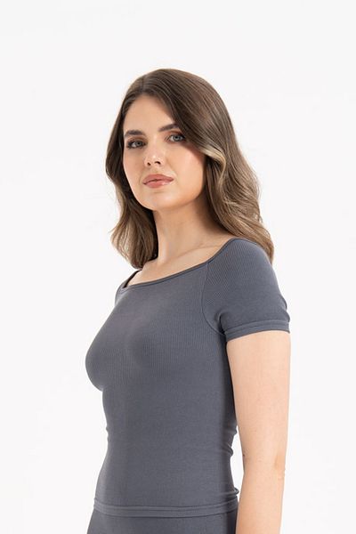 Formeasy Women's Seamless Ribbed Short Sleeve Blouse 9009