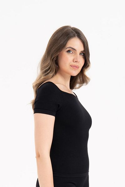 Formeasy Women's Seamless Ribbed Short Sleeve Blouse 9009