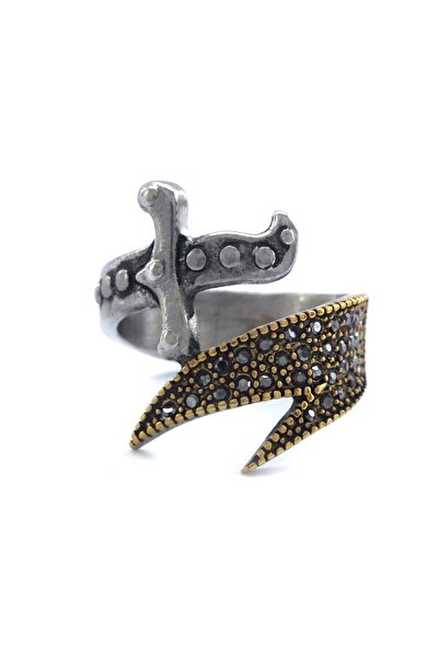 FerizZ Sword Detailed Stoned 316l Steel Men's Ring Çey-101
