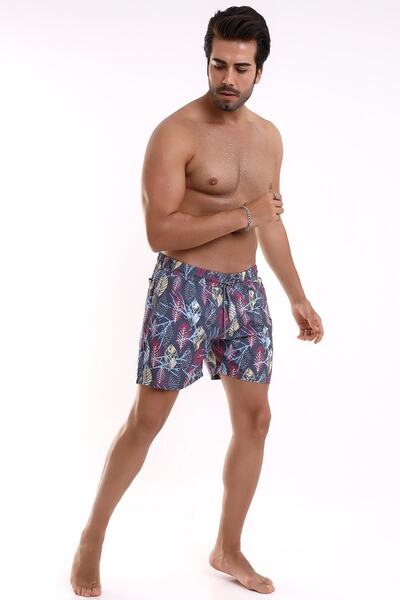 Deafox Smoked Leaf Patterned Men's Swim Shorts