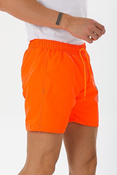 Deafox Neon Orange Straight Men's Shorts with Pockets