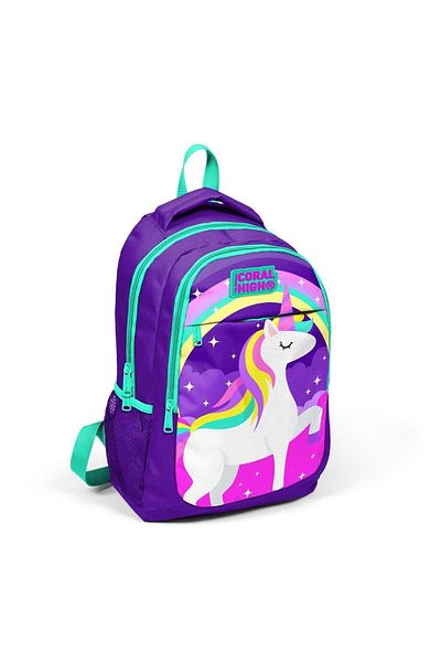 Coral High Set de 2 genți de școală USB cu model unicorn violet verde - SET 0223415