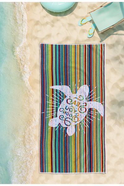 CottonTherapy Turtle 72x150 cm Beach Sea Pool Towel 100% Cotton Jacquard Yarn Dyed