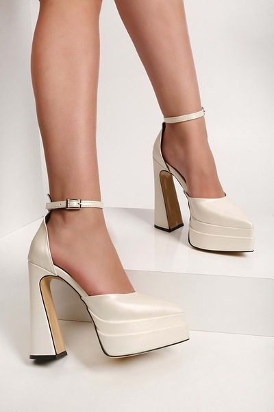 Shoeberry Women's Blossom Pearl Skin Platform Heeled Shoes