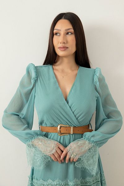 PULLIMM Rochie lungă din șifon cu dantelă 7227