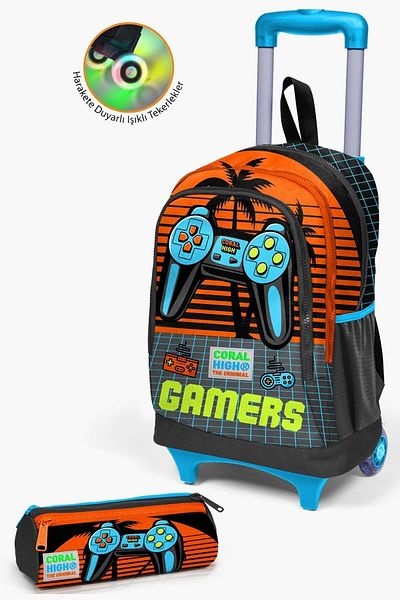 Coral High Kids Gray Orange Gamer Patterned 2-Piece Bag Set with Squeegee SET0223946