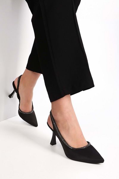 Shoeberry Dámské boty Rowen Black Satin Stone na podpatku Stiletto