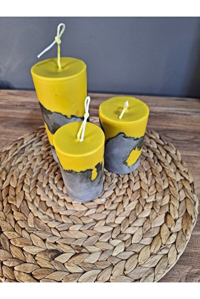 sarı-gri beton mum set
