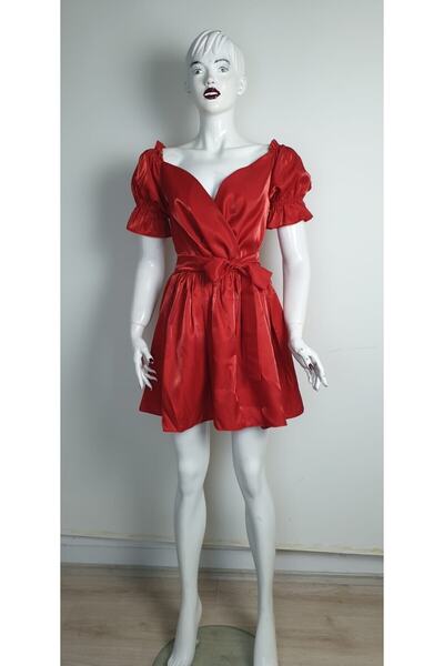 serpildinc Tasarım Kuşaklı Mini Saten Elbise