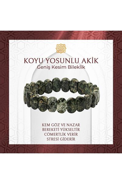 Saff Doğal Taş Mossy Agate Natural Stone Wide Cut Bracelet - 20-21cm
