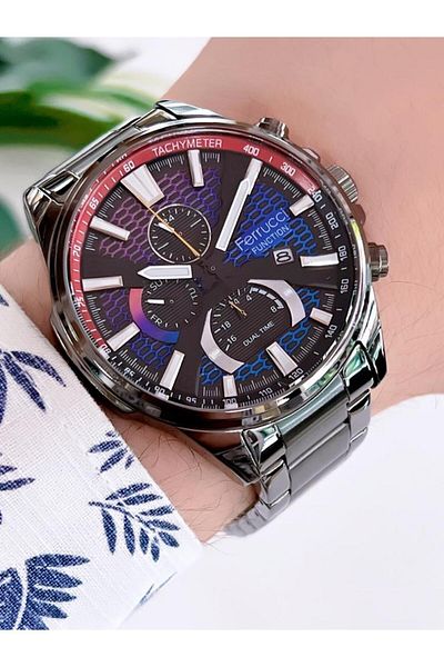 Ferrucci BLKT.X58 Inner Functions Active 30m Water Resistant Steel Cord Men's Wristwatch + Bracelet Gift