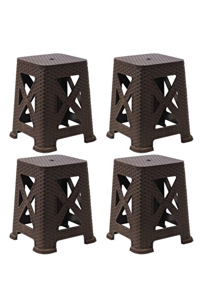 RomanoSet Plastik Romanoset Stars Rattan Kahverengi Plastik Tabure 4 Ü Set