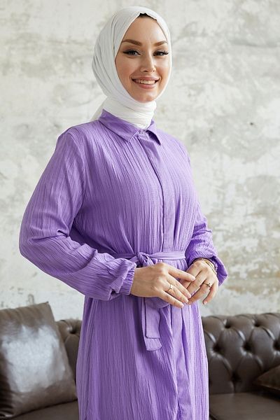 InStyle Nesya Seersucker šaty s nabíraným lemem - šeřík