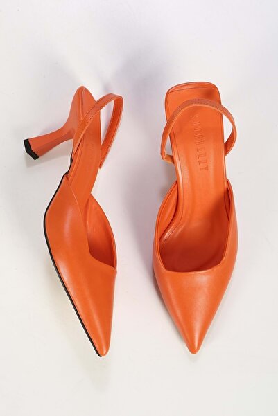 Shoeberry Women's Feggo Orange Skin Heeled Shoes