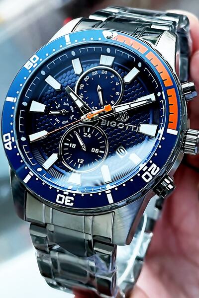 Bigotti Original Men's Wristwatch with Special Box 5 Atm Water Resistant Silver Color + Bracelet Bme2001C1