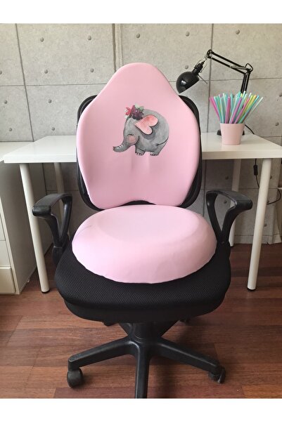 Officeküp Gamer Fil Pembe Visco Bel Yastığı ve Visco Oturma Minderi 2'li Set