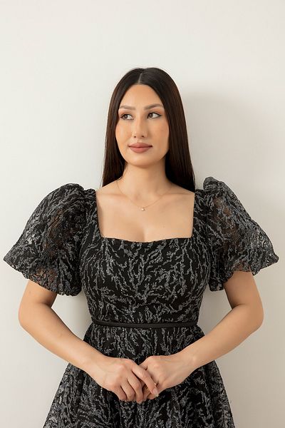 PULLIMM Rochie din tul cu sclipici cu guler pătrat 1491