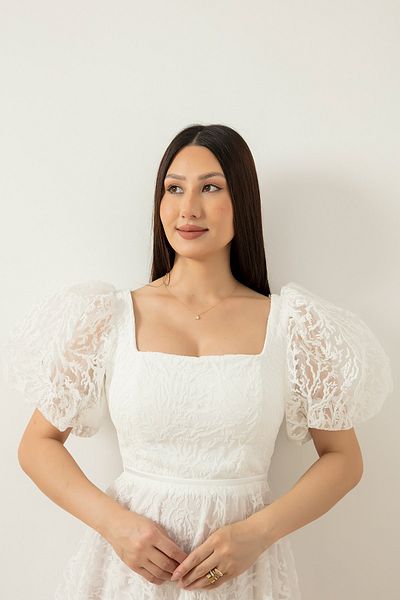 PULLIMM Square Neck Glitter Tulle Dress 1491