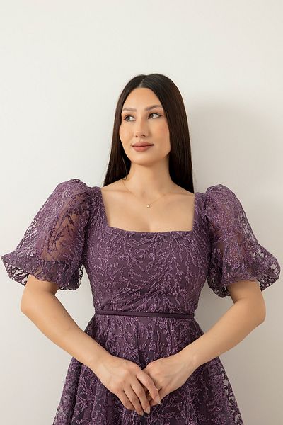 PULLIMM Rochie din tul cu sclipici cu guler pătrat 1491