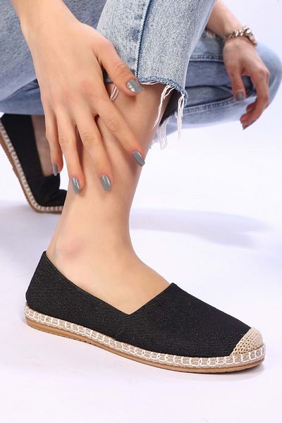 Shoeberry Women's Lurica Black Linen Espadrille