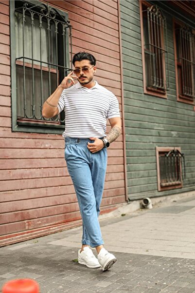 COOL TARZ Футболка з коміром-поло в смужку Біла