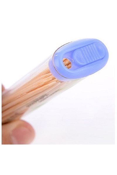 PeriStore Toothpick with Box 50 Pcs natural bamboo toothpicks, portable disposable, Camping utensil - Blue