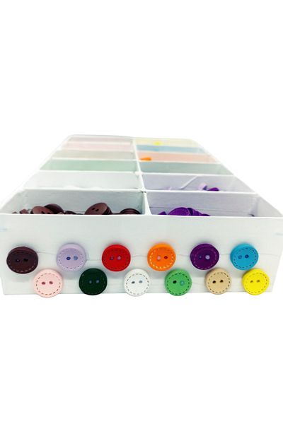 hobim42 Natural Wooden Button Colorful Stitched Model 24”l 5 Pieces of All Colors Total 60 Pieces Set