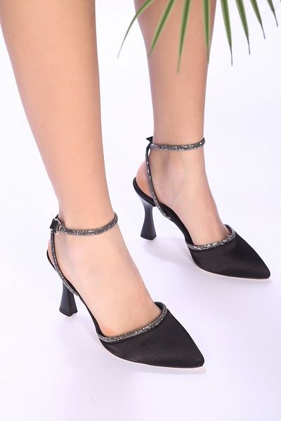 Shoeberry Dámské Alpha Black Saténové žebrované kamenné boty na podpatku