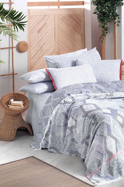 Sarev Pedro Blue Double 100% Cotton Yarn Dyed Pique Set