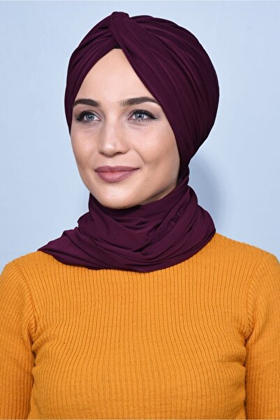 Nowa Scarf Şallı Düğüm Bone Mürdüm